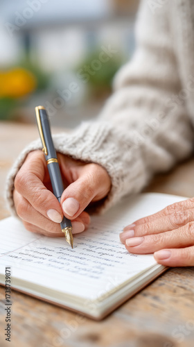 Therapist journaling insights after a counseling session with handwritten notes on a notebook