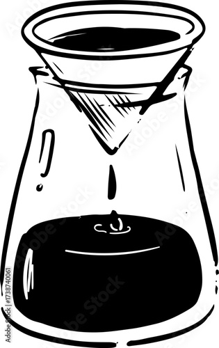 Black and white illustration of a coffee pourover brewer