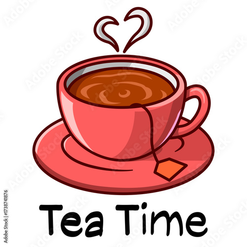 Cup of tea cartoon sticker illustration
