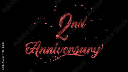 2nd anniversary text animation with red particles effect. suitable for celebrating special occasions, invitations, anniversary cards and social media. Includes alpha channel for any background.