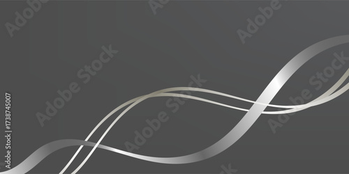 Abstract 3D luxury ribbon and line elements with glowing light effect on gray background. Vector graphic illustration.