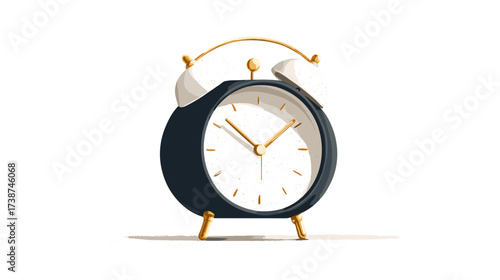 Stylized Alarm Clock: A whimsical, animated alarm clock on a plain backdrop, featuring golden hands and a night sky inside the clock face.