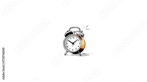 An illustration of an old-fashioned alarm clock standing out against a dark background, symbolizing time and punctuality in a minimalist style.