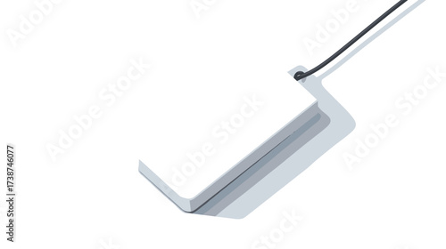 A minimalist graphic of a white rectangular object with a cord, presented against a stark black backdrop, casting a subtle shadow.