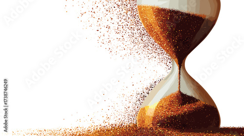 An hourglass with shimmering gold sand, symbolizing the passage of time and the fleeting nature of moments against a stark black backdrop.
