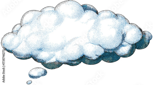 Abstract thought bubble of blue pixels forming a cloud-like shape against a black background, symbolizing creativity and mental space.