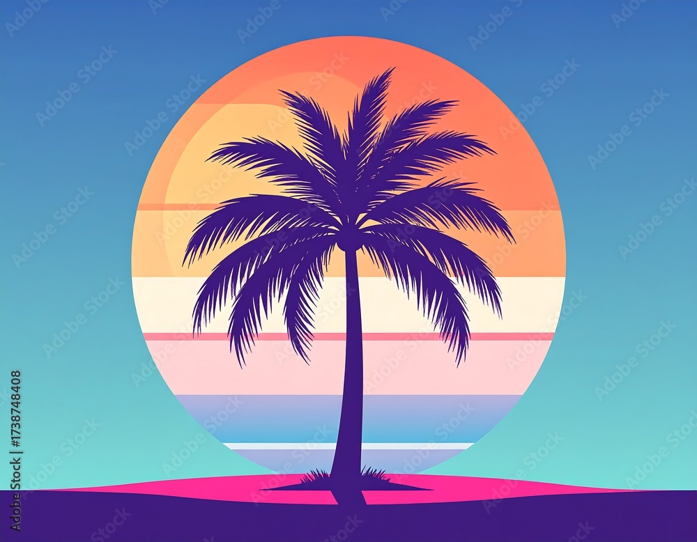 Obraz premium Retro sunset palm tree graphic