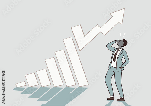 Stressed Businessman Reacts to Falling Bar Graph Indicating Market Downturn and Financial Crisis