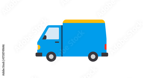 Flat vector 2D illustration of a compact delivery van, geometric shapes, bright vibrant colors, minimal detail, simple transport concept, white clean background