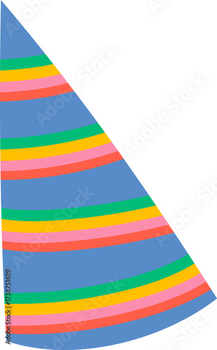 Blue party hat with colorful stripes on white background