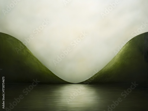 Abstract landscape with reflections on the water in tranquil minimalistic style