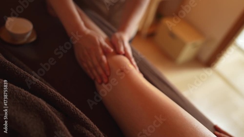 Wallpaper Mural Front Thigh Oil Massage: Two-Handed Treatment for Beauty and Circulation (4K) Torontodigital.ca