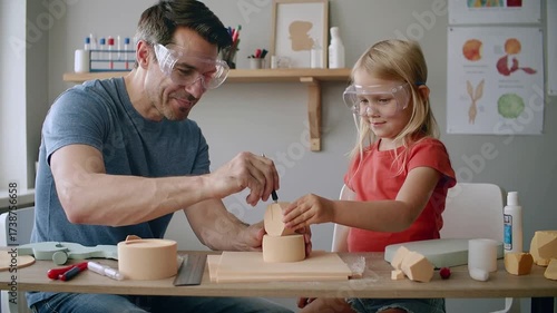 Father and daughter crafting together