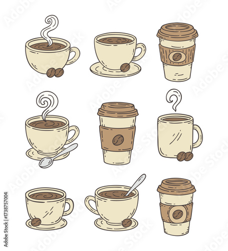 Cute Coffee Cup Doodle Cartoon Illustration