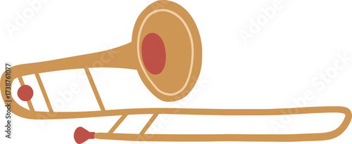 Cartoon trombone with brass and red accents on a white background