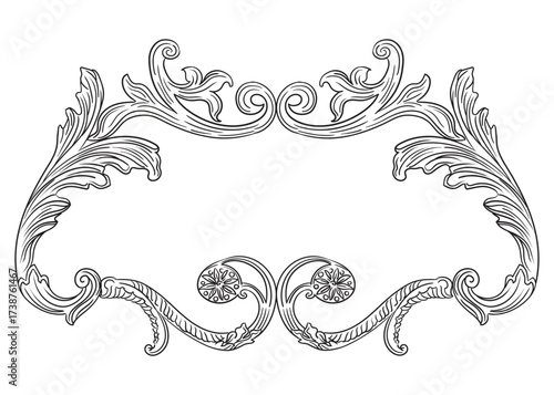 Ornate horizontal antique baroque hand drawing frame vector