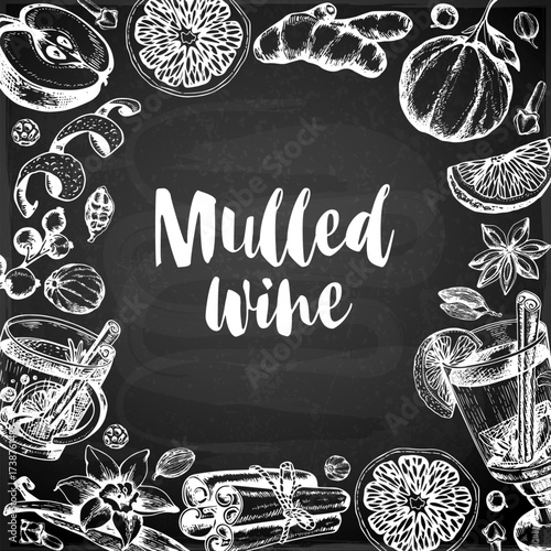 Chalkboard with mulled wine ingredients and text