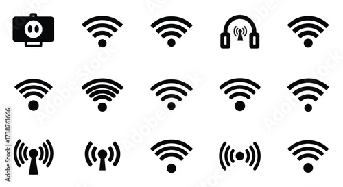 Collection of diverse wi-fi signal icons and wireless network symbols for digital connectivity  - Basic icon for website design, logo, app, template, ui, infographic