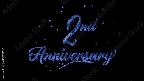 2nd anniversary text animation with blue metallic effect. suitable for celebrating special occasions, invitations, anniversary cards and social media. Includes alpha channel for any background.
