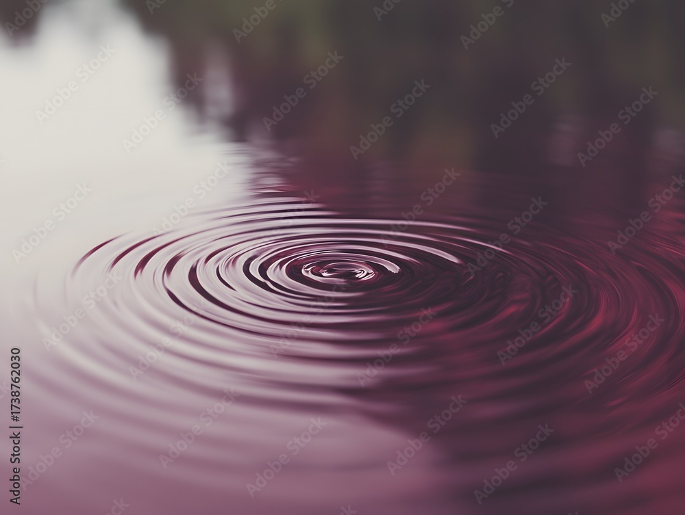 Fototapeta premium Mesmerizing water ripples burgundy surface concentric circles spreading from center abstract