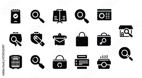Collection of search and security icons symbolizing data finding and protection concepts  - Basic icon for website design, logo, app, template, ui, infographic