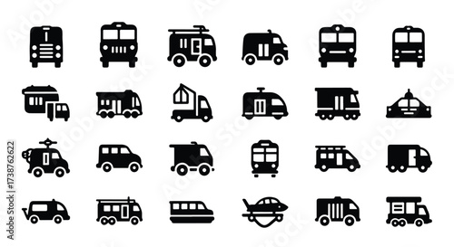 Collection of diverse silhouette transportation icons for web and print design  - Basic icon for website design, logo, app, template, ui, infographic