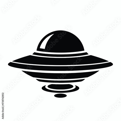 A whimsical 3d vector icon of a UFO in space shaped like a metal food platter and wearing a safety baseball cap illustration