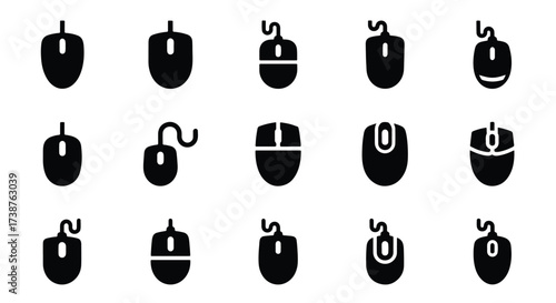 Collection of wired computer mouse icons diverse styles and shapes for digital design  - Basic icon for website design, logo, app, template, ui, infographic