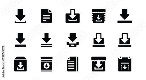 Collection of download and upload icons for digital content and file management  - Basic icon for website design, logo, app, template, ui, infographic