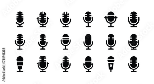 Collection of vintage and modern microphone icons for audio recording and broadcasting  - Basic icon for website design, logo, app, template, ui, infographic