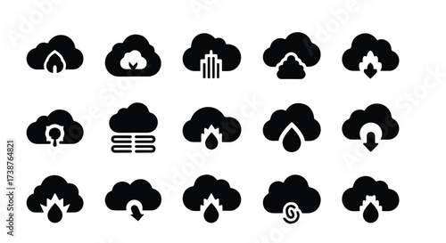 Collection of cloud icons representing uploads downloads and data storage concepts  - Basic icon for website design, logo, app, template, ui, infographic