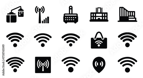 Collection of wi-fi and network signal icons representing connectivity and wireless technology  - Basic icon for website design, logo, app, template, ui, infographic