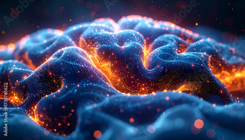 Celestial Nebula: A mesmerizing close-up unveils an abstract cosmic landscape, with glowing orbs scattered across undulating forms.