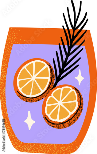 Cocktail with orange slices and rosemary sprig