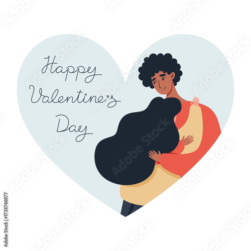 Couple embracing inside a heart with text