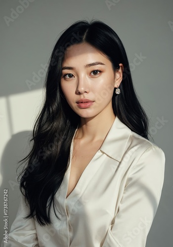 Wallpaper Mural Elegant Beauty in Sunlight: Captivating portrait of a graceful young woman, bathed in natural sunlight, showcasing refined features and serene poise. Torontodigital.ca