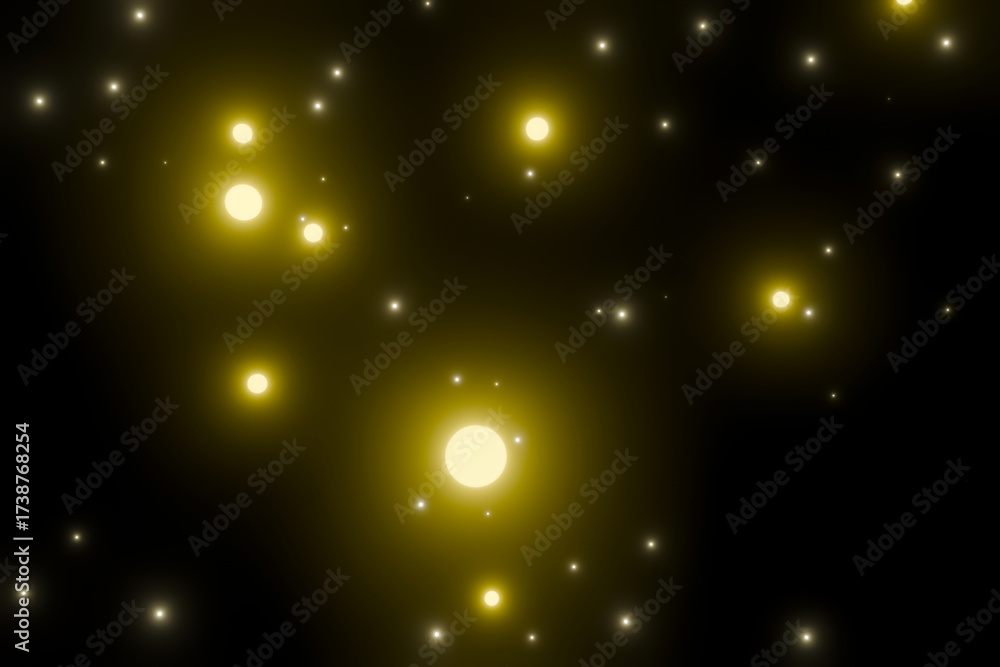 Obraz premium 黒背景に黄色に光るたくさんの粒子