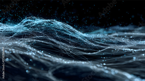 Futuristic vibrant abstract digital network background with radial burst of light and energy emanating. Blue, purple, and orange light beams radiate and glowing particles effects. 3D illustration