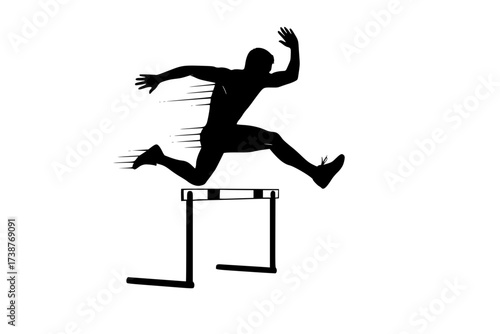 Black Vector Silhouette: Person Jumping Over a Hurdle or Obstacle	