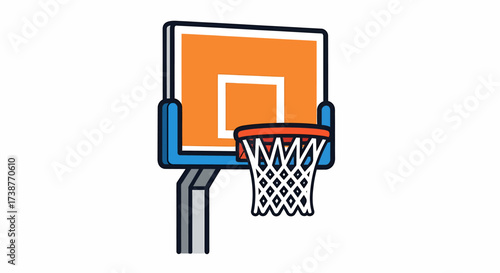 Illustration of a basketball hoop with an orange backboard and a net.