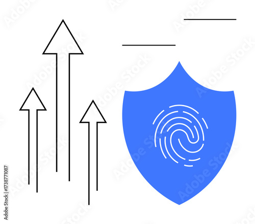 Arrows symbolizing growth aligned with a shield and fingerprint representing security, innovation, and trust. Ideal for business, progress, safety, data protection, technology, privacy