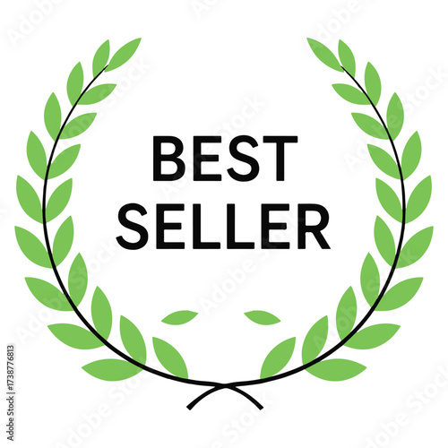 Award winning best seller badge with green laurel wreath signifying achievement and popularity