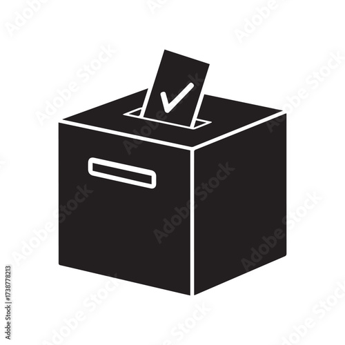 Ballot box with vote paper icon. Voting box with check mark symbol. Election ballot illustration, democracy, polling station, referendum, political vote, election day, government decision vector.