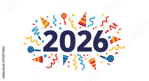 Festive 2026 New Year Celebration with Confetti and Party Hats