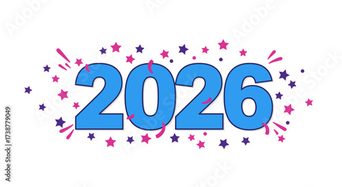 Vibrant 2026 Celebration with Confetti and Stars