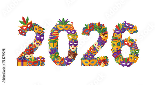 Mardi Gras 2026 Festive Masquerade Number Design for Celebrations