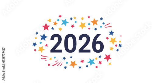 Festive 2026 New Year Graphic with Colorful Starburst
