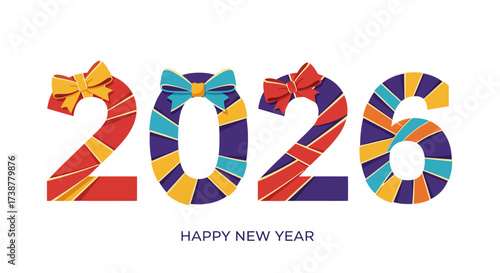 Festive 2026 Happy New Year Design with Ribbon Accents