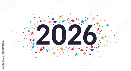 2026 New Year Celebration with Colorful Confetti Burst