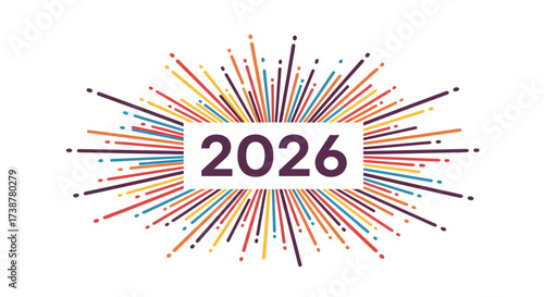 2026 Celebration Burst Colorful Rays of Optimism and Joy for the New Year